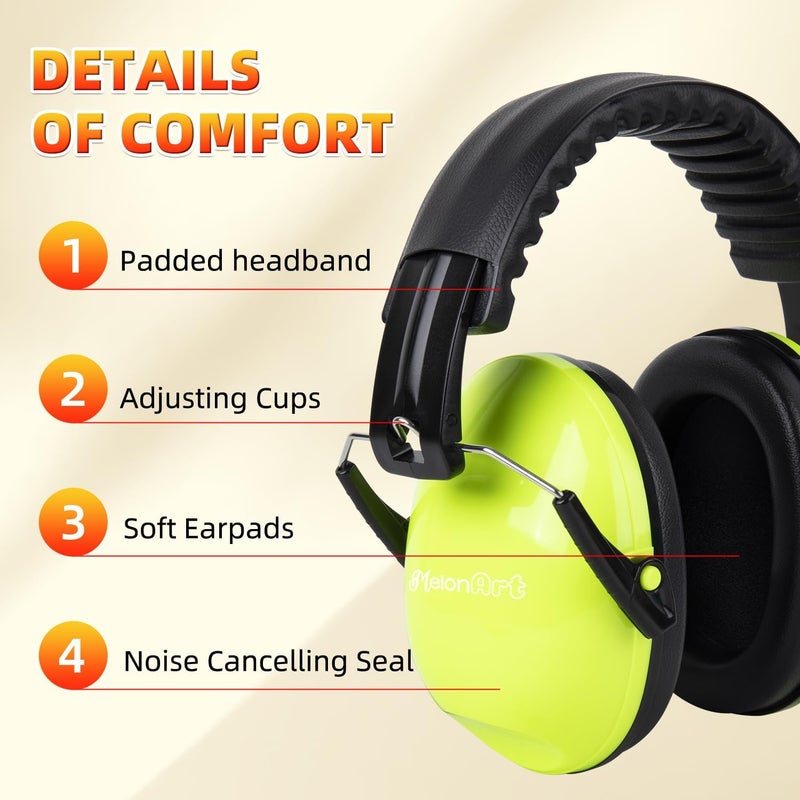 MelonArt Kids Ear Protection Ear Muffs Noise Cancelling Headphones for Kid Toddler Adult Autism Sensory, 27dB Noise Reduction Earmuffs Hearing Safety for Shooting Monster Truck Concert Fireworks - Image 2